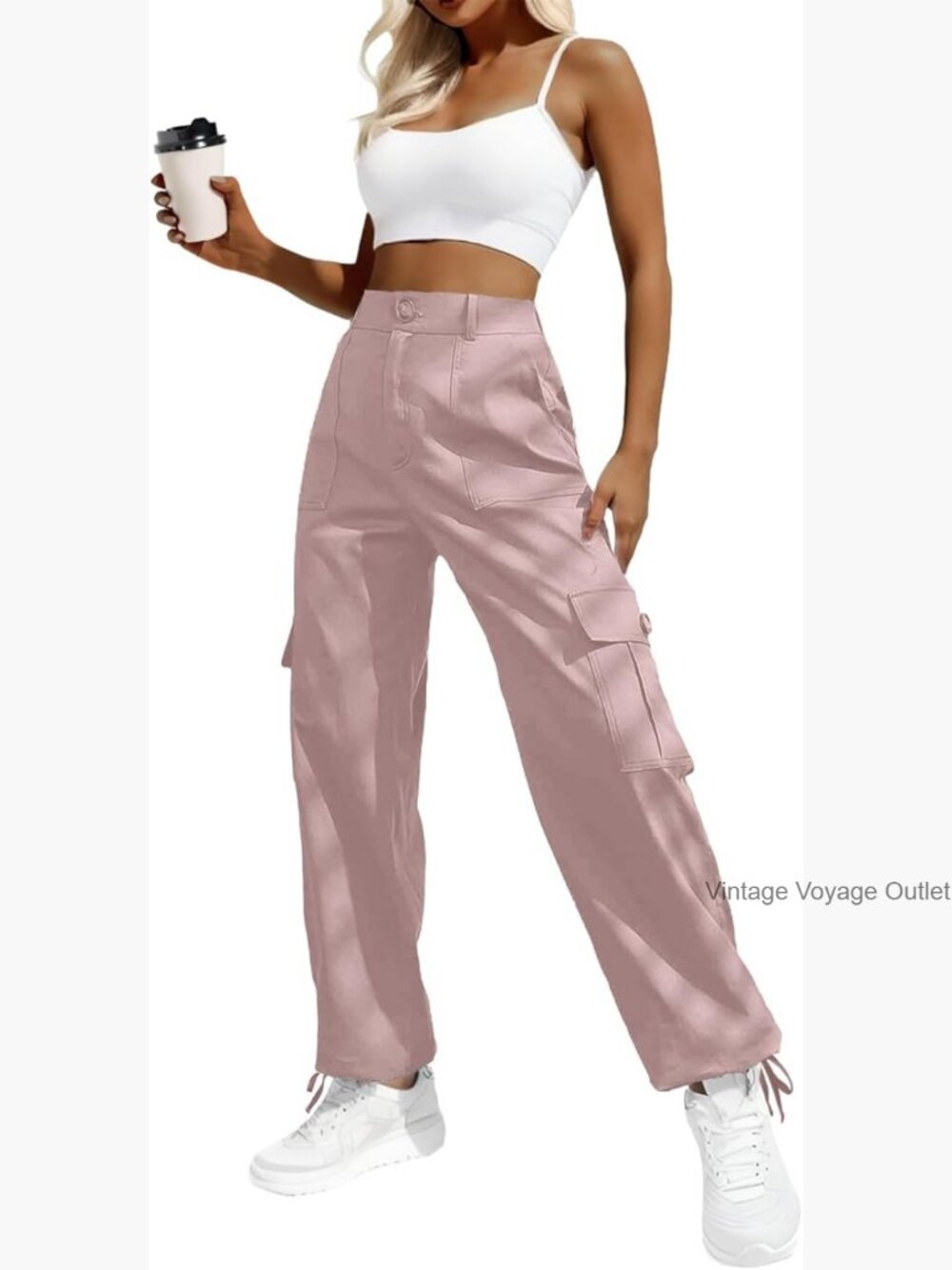 High-Rise Wide Leg Cargo Pants — Dusty Rose